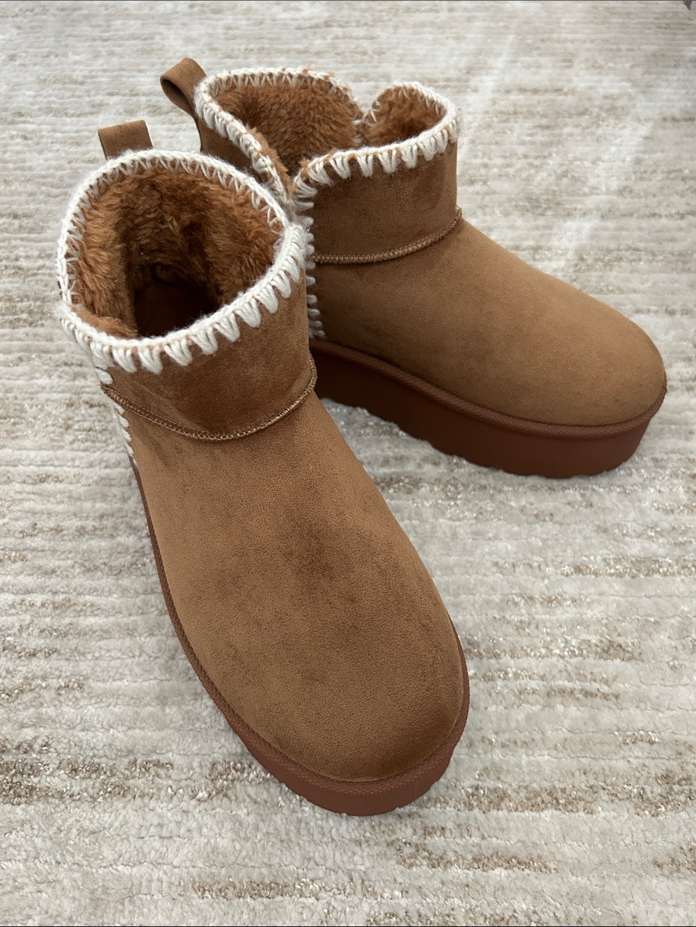 Jellypop Chestnut Faux-Suede Shearling Ankle Boots